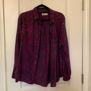 Purple plaid button down shirt